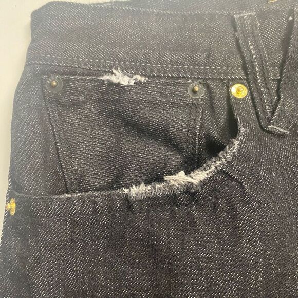 AKOO Men’s Button Fly Dark Wash Distressed Jeans Size 38X32 Reinforced Knee Blac - Picture 6 of 12